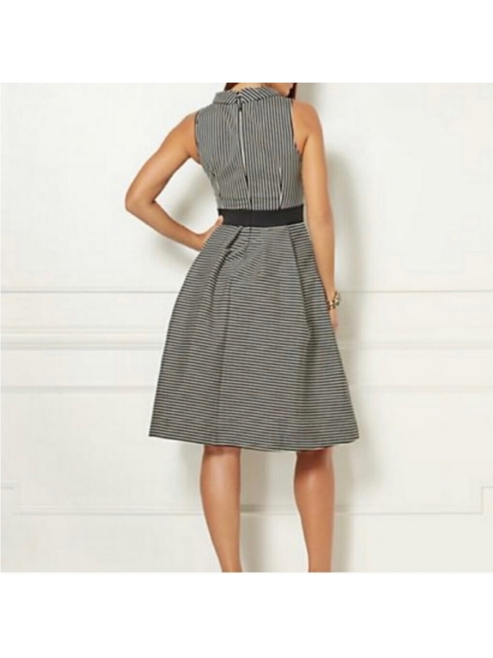 Eva Mendez for New York & Company Green and White Striped Sleeveless Midi Dress - Picture 8 of 8